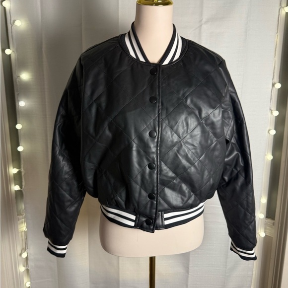 Active USA Black Varsity Jacket with Ribbed Details - Picture 3 of 8